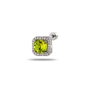 Square titanium steel stud earring featuring a yellow-green gem and clear crystals - Bellflower Green (Single)