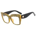 Chic oversized square glasses frame with yellow black marble pattern and gold metal detail - Yellow Plaid