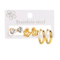 Detailed set of stainless steel earrings featuring crown, round studs and gold hoop designs - Rhinestone Crown