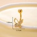 Piercing ombelico a farfalla dorata con zirconi cubici e dimensioni dettagliate - Stile 2-Farfalla / Oro
