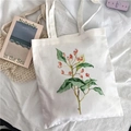 White canvas tote bag featuring watercolor red berry plant print and durable handles - Red Berry Green Leaf Watercolor (STD344-E)