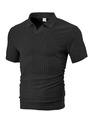 Men's casual black vertical striped short sleeve polo shirt in breathable jacquard fabric - S / Black