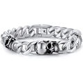 Punk skull cuban chain bracelet in polished silver stainless steel with vintage finish - Skull Twenty (Stainless Steel/Plug Buckle) / Worn Silver