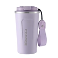 Insulated purple stainless steel coffee mug with matching fabric lanyard on white background - 510ml / Standard with Handle / Purple