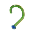 L-shaped acrylic nose stud with green and blue gradient finish on white background - Blue Green Brown Mixed 1x6.5x2mm