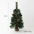 Nordic 60cm mini Christmas tree with pine cones and a rustic wooden base for tabletop - 60cm Mini Artificial Tree with Wood Base