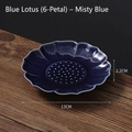 Lotus-shaped ceramic plate in misty blue finish for nuts and fruits, 13cm diameter - Six Petals Green Lotus-Mist Blue