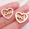 Pink enamel and gold metal heart 'love' charms for DIY jewelry making and pendants - Pink LOVE Hollow Heart (21197)