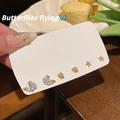 6-piece gold earring set featuring stars, whales, and hearts with clear crystals - Star Heart Whale Combo