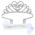 Silberne Abschlusskrone mit GRAD-Gravur und weißer Congratulations Glitzerschärpe - Silber Set (Satin)