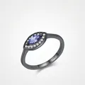 S925 Sterling Silber Vintage Ring in Schwarz mit lila Schmuckstein und Kristallen - US Größe 5 / Schwarz/S925 Sterling Silber