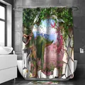 Waterproof polyester bath curtain featuring a green dinosaur 3D print and hanging rings - Dinosaur Pattern 12
