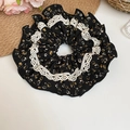 Chouchou noir à fleurs avec bordure en dentelle blanche délicate de style vintage - 50# Patchwork Noir Floral Dentelle Blanche (HH3984)