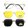 Square polarized sunglasses in gold metal frame with black, yellow, and clear lenses - Gold