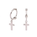 Polished 925 sterling silver hoop earrings with dangling cross charms in silver finish - Polished Cross Dangle Huggie (3167) - Pair / Platinum Silver (#34)