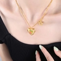 Collana cuore dorata con pietra cangiante e ciondolo a stella traforata elegante - Oro Pietra di Vetro Sfumata