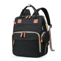 Black stylish diaper backpack with diamond-quilted pocket and round coin pouch - Black