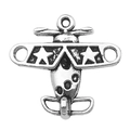 Silver metal airplane pendant with star patterns and top loop for DIY jewelry making - Fighter Jet