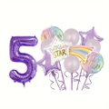 Dettaglio set palloncini viola numero 5 con stelle e motivi Happy Birthday - Numero 5 Set