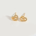 Golden double-layer hollow heart earrings with crystals on a white background - Hollow Heart Design (ES2845-4)