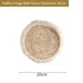 Handcrafted 20cm round woven straw wall hanging with tassels in natural beige bohemian style - Tassel Wall Decor 20cm