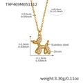Detailed view of balloon dog pendant with white zircon insets and stainless steel chain - Gold Necklace 41+5cm