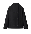 Short black double-breasted wool coat with a turnover collar and loose fit for women - S / Black