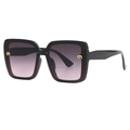 Oversized square black sunglasses with purple gradient lenses and gold metal accents - One Size / Black Frame Pink Gray