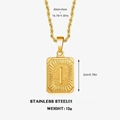 Collier doré en acier inoxydable avec chaîne torsadée et pendentif rectangulaire lettre I - Lettre I