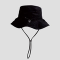 Detail of adjustable windproof drawstring and nylon texture on black outdoor bucket hat - M (56-58cm) / Black