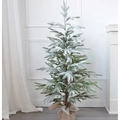 Flocked artificial Christmas tree with snow-covered branches and rustic burlap base - Full PE Artificial Tree 1.25M Height