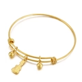 Verstelbare gouden roestvrijstalen armband met twee gepolijste kralen en gitaarhanger - Goud (KB149663-Z)