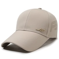 Khaki breathable baseball cap for men featuring side laser-cut vents and streamlined logo - Adjustable / Khaki