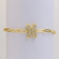 18k gold plated paperclip chain bracelet with a sparkling crystal letter X pendant - Letter X