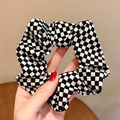Elastico per capelli con motivo a scacchi bianco e nero in morbido raso per donna - Piccolo Scacchiera Bianco Nero