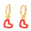 Elegant gold hoop earrings with bright red heart pendants in minimalist style - Red