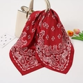 Red paisley satin neckerchief tied to a white handbag handle as a stylish accessory - 70-70cm / Wine Red Paisley (FJ028-5)