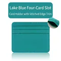 Lake blue PU leather card holder featuring four card slots and stitched edge detailing - Lake Blue