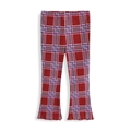 Girls' vintage red plaid flare pants with knitted ribbed texture and ruffle hem details - 2T (Recommended Height 80-90cm) / Red Plaid (1427)