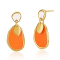 Retro asymmetric heart earrings in vibrant orange and white enamel with gold accents - Orange White Irregular Pebble Earrings (KE0722-1)