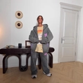 Tuta sportiva grigia retrò americana con felpa con cappuccio e pantaloni coordinati - S / Grigio