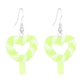 Luminous heart lollipop hook earrings with fluorescent green and white swirl pattern - Green Heart (11231)
