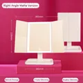 Three-fold LED makeup mirror in matte white finish with adjustable height and storage base - Small Frosted Rechargeable