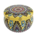 Round tin storage box with yellow ethnic mandala pattern on durable tinplate material - D200-Yellow Mandala