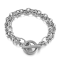 Men's double-layered stainless steel chain bracelet with a textured OT toggle clasp in silver - Steel Color Style (KB143957-Z)