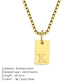 Stainless steel square pendant necklace featuring engraved letter K in gold finish - Letter K / Gold