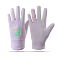 Purple children winter ski gloves featuring a green dinosaur and plush lining - Dinosaur Purple