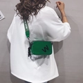 Glossy green patent leather square crossbody bag with wide logo strap and tassel charm - Green