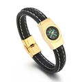Pulsera de cuero trenzado para hombre con brújula dorada y cierre magnético - 19cm / Dorado (KB163182-YY)