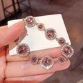 Rose gold 925 silver bracelet with square purple crystals and micro diamond inlay - Purple